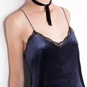 Zara | Velvet Lace Cami Top Small Navy Black